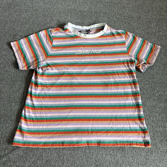 Santa Cruz Skateboard T Shirt Women’s Small Multi Color Rainbow Striped Boxy Y2K - Picture 1 of 6